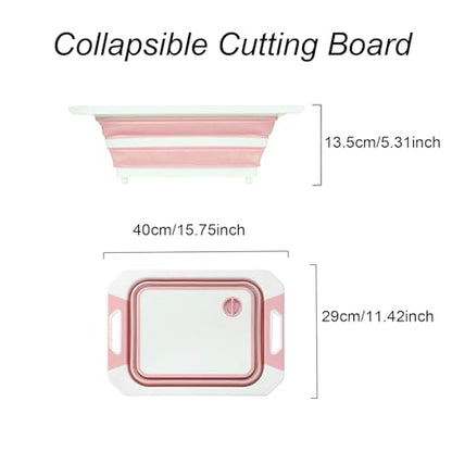 Camping Collapsible Cutting Board Dish Basin BBQ Prep Tub Camp Sink Dish Washing Station Multifunctional Storage Basket(Pink white) - color: Pink White