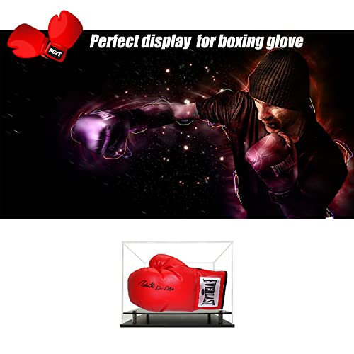Clear Boxing Glove Display Case,Self-Assembly Acrylic Baseball Glove Display case for Full Size,Football Glove Display Case Holder Showcase.Baseball Mitt Ball Display Case with Black Base Riser Stand - size: Boxing Glove Display Case
