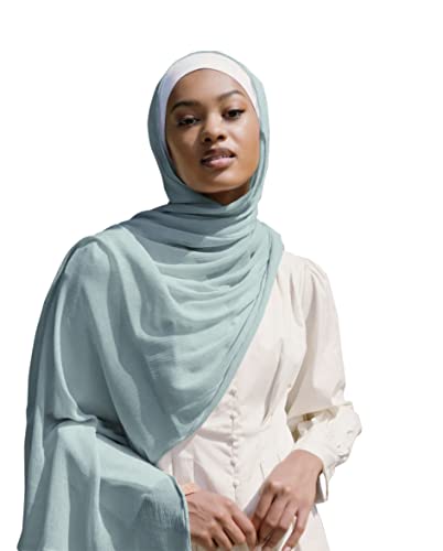 Txameru Hijab Scarf for Women - Muslim Rayon Crinkle With Fringe Edge - color: Light Mint