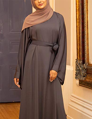Casual Muslim Women's Long Dress Women Dubai Dress Kaftan Abayas Tie Front Islamic Abaya - color: Gray, size: Large