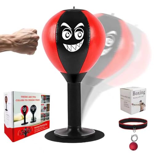 Desktop Mini Punching Bag for Kids&Adults-Stress Buster with Suction Cup for Office Table and Counters,Fun Gifts Suitable for All Ages - color: Black&Red