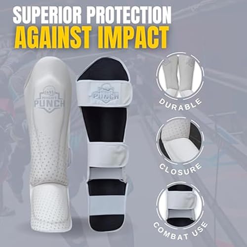 PU Leather Shin Guards for Kickboxing, MMA, Muay Thai Training, Protective Shin Pads - color: White, size: X-Small