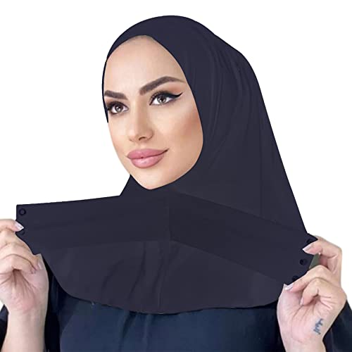 Suillty Fashion Muslim Hijab for Women Instant Snap Fastener Hijab Inner Cap Full Cover Head Wraps Scarf Islam Turban Caps - color: Navy