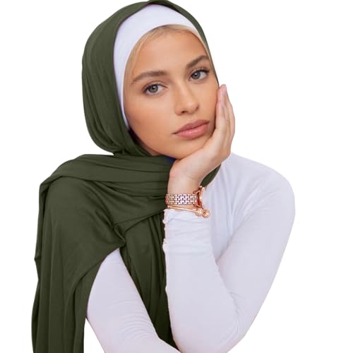 Modal silk scarf for Women Long Scarf for African Hair Wraps Stretch Head Wrap Scarves Fashion Long Scarf Shawls - color: Olive Green -Soft Cotton Muslim, size: 27x67inch