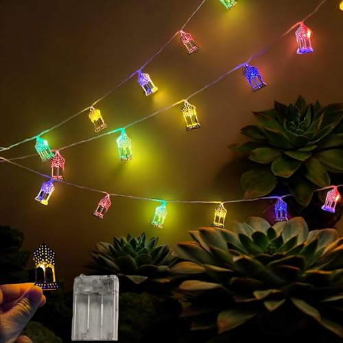 String Lights Bundle 2 sets 10pcs/set Perfect Ramadan Decor, Indoor Lights Moroccan Lanterns, Bright Multi-color LED Lights with Battery Each Light 5~6ft Long 20pcs - 2 Sets (2xMoroccan Fanous LED) - color: 2xMoroccan Fanous LED