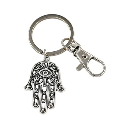 Silver Hamsa Keychain-Hamsa Keychain, Double Eye Hand Keychain Charm Choker Keychain. Choker. Hamsa, Buddha, Crescent Moon