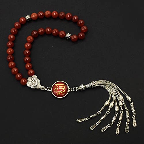 Special -Allah Tassel- Collection - Worry Beads Prayer Beads Tesbih Tasbih Tasbeeh Misbaha Masbaha Subha Sebha Sibha Rosary (RED Agate Stone 8 mm 33 Beads) - color: RED AGATE STONE 8mm 33 Beads
