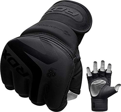 RDX MMA Gloves Premium Real Maya Hide Leather, Mixed Martial Arts Sparring & Grappling Gloves for Training, Fighting Gloves, Fingerless Design, Padded Open D-Cut Palm, Mixed Martial Arts Equipment - size: Small