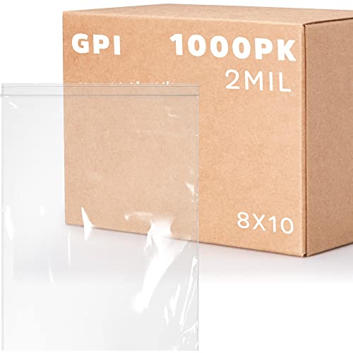 Clear Plastic Reclosable Zip Bags - Bulk GPI Case of 1000 8" x 10" 2 mil Thick Strong & Durable Poly Baggies With Resealable Zip Top Lock For Travel, Storage, Packaging & Shipping. - size: 8" x 10"