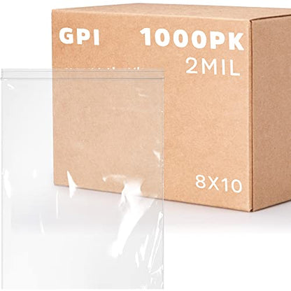 Clear Plastic Reclosable Zip Bags - Bulk GPI Case of 1000 8" x 10" 2 mil Thick Strong & Durable Poly Baggies With Resealable Zip Top Lock For Travel, Storage, Packaging & Shipping. - size: 8" x 10"