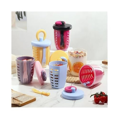 Portable Salad Cup with Fork and Spoon - Double Layer Fresh Keeping Box for Office and Picnic Use(Yellow) - color: Yellow