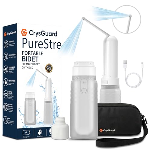 ( 320ml ) PureStream Portable Bidet – Large Capacity, USB-C Rechargeable Handheld Sprayer for Travel, Bottle Adapter, 180° Foldable Nozzle, Adjustable Pressure Modes, Waterproof, for Men and Women - color: White, size: 320ml