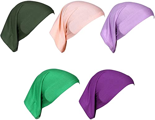 5 Pack Mini Hijab Bonnet Caps Solid Color Muslim Tube Underscarf Headwear Turban Hat Headwrap Cover - color: Set 3