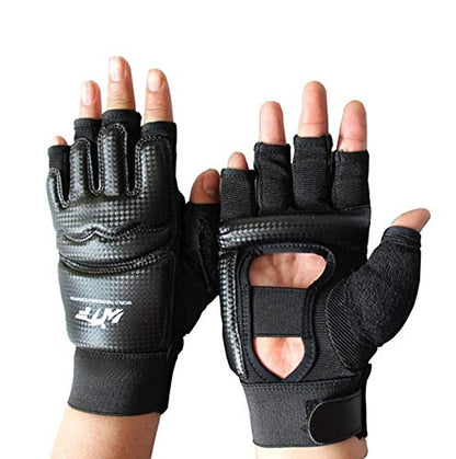 Men Kids Taekwondo Gloves Punch Bag Boxing Martial Arts MMA Sparring Grappling Muay Thai Training PU Leather Wrist Wraps Gloves - color: Black, size: Medium