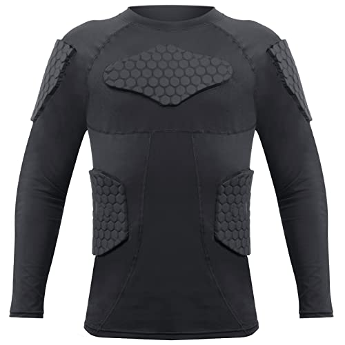 Zicac Men's Sports Shock Rash Guard Compression Padded Shirt Soccer Basketball Protective Gear Chest Rib Guards - color: Black Long Sleeve, size: Large