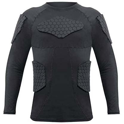Zicac Men's Sports Shock Rash Guard Compression Padded Shirt Soccer Basketball Protective Gear Chest Rib Guards - color: Black Long Sleeve, size: Large