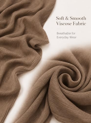 Cotton Linen Plain Hijab Scarf For Women,Muslim Viscose Crinkle Edge With Fringe,Summer Beach Wrap Headwraps Shawl - color: 34#camel