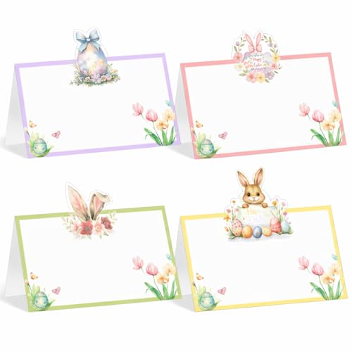 Easter Place Cards – 40 Pack Watercolor Bunny & Egg Pastel Spring Name Cards, Easter Table Decor & Party Supplies for Dinner, Brunch & Holiday - color: Multicolor