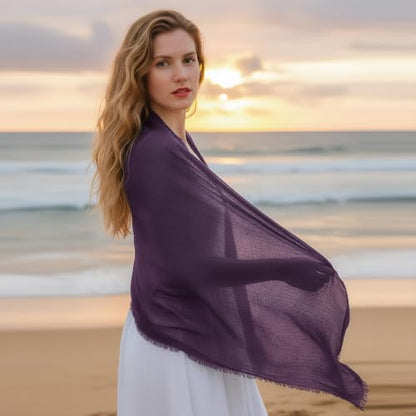 Nydotd Women Summer Cotton Linen Scarf Crinkle Long Beach Shawl Wrap hijab with Fringe - color: Dark Purple