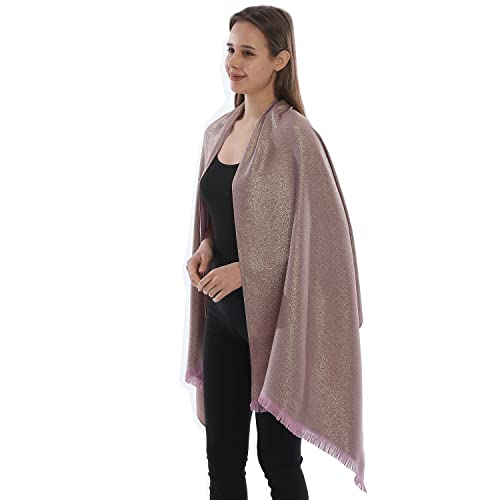 LMVERNA Women's Sparkling Metallic Soft Pashmina Shawls and Wraps Scarf in Solid Colors - color: Skin Purple-gold