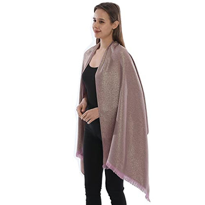 LMVERNA Women's Sparkling Metallic Soft Pashmina Shawls and Wraps Scarf in Solid Colors - color: Skin Purple-gold