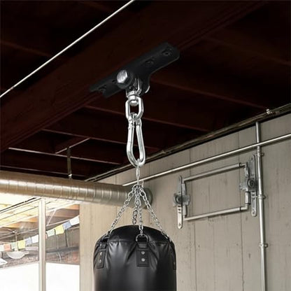 360° Swivel Heavy Bag Mount, Steel Punching Bag Hanger, Boxing Bag Ceiling Mount, Heavy Bag Hanger with Carabiner, 5 x 1.26 in / 12.7 x 3.2 cm Plate for MMA, Muay Thai, Boxing
