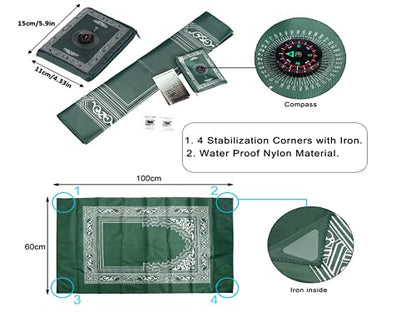 Anlising 1 Pieces Portable Travel Prayer Mat with Compass, Waterproof Polyester Prayer Rug, Muslim Travel Prayer Mat, for Ramadan Gifts (60cm×100cm)