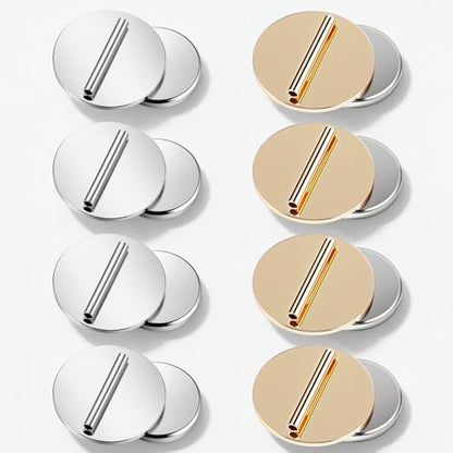 8 Pairs Magnetic Pin Backs - Invisible Metal Backs for Thin Fabric Strong Magnetic Brooch Converter for Hijab, Shawl, Scarf, Enamel Pins, and Clothes (4 Gold, 4 Silver)