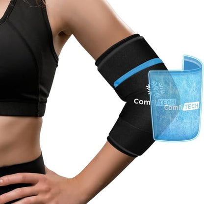 ComfiTECH Dual-Gel Elbow Ice Pack Wrap, Multi-Use Ice Pack for Elbow, Arm, Knee and Calf, Flexible Ice Sleeve for Tennis Elbows, Golfers Arm, Muscle Relaxation, Medium - size: M-Dual-Gel