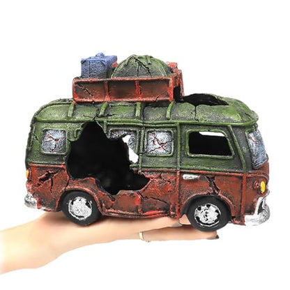 Aquarium Decorations Resin Bus Wreck Fish Tank Decoration Beta Fish Shrimp Aquatic Pets Hiding Cave Accessories