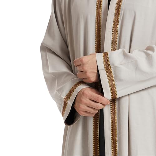 Thobe for Men Abaya Islamic Clothing Loose Long Sleeve Muslim Kaftan Open Front Dubai Arabic Robe Prayer Costume - color: Beige, size: 3X-Large