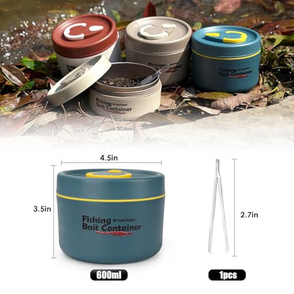 THKFISH Fishing Bait Container, Stainless Steel Insulated Live Bait Storage, Worm Bait Holder, Bait Storage Box, Nightcrawler Box, Bait Bucket to Keeps Bait Fresh and Alive - color: 1PCS-0.6L-Blue