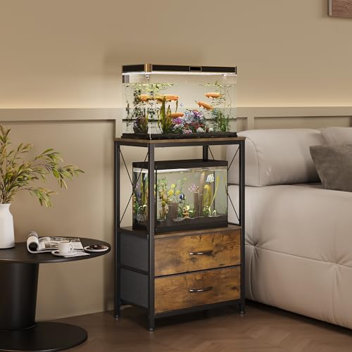 10 Gallon Aquarium Stand with 2 Drawers, Brown | 10 Gallon Fish Tank Stand; 2-Tier Storage Shelf; Heavy-Duty Metal Frame; Reptile & Turtle Tank Stand; Brown Finish - color: Brown