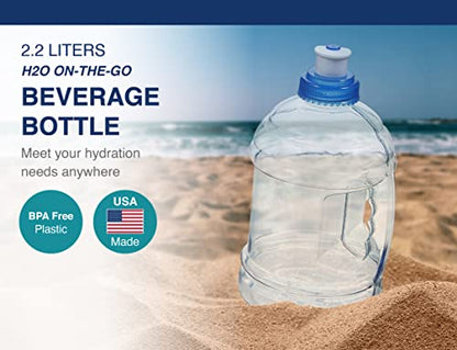 Arrow H2O On The Go Water Bottle, 2.2 Liter - Clear Plastic Bottle with Push Cap & Built-In Handle - Leakproof Design - Ideal for Gym & Sports - BPA Free - Made in USA