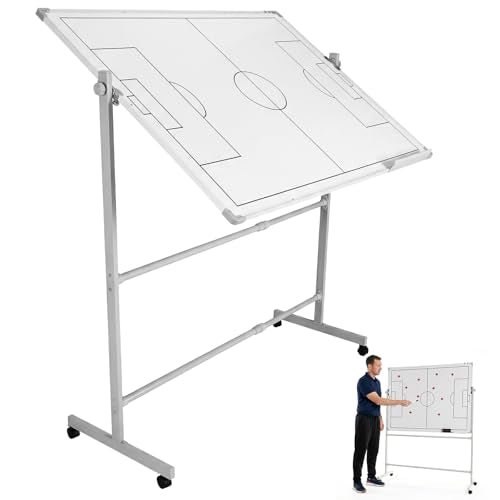 Double-Sided Soccer Coaching Board Height Adjustable Dry Erase Whiteboard with Wheels 360 Degree Reversible Soccer Tactics Board with Magnets Pen & Eraser for Teaching Training - color: Football