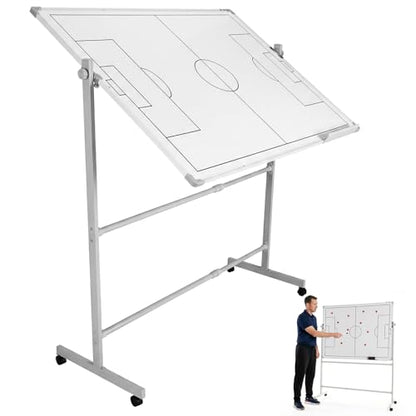 Double-Sided Soccer Coaching Board Height Adjustable Dry Erase Whiteboard with Wheels 360 Degree Reversible Soccer Tactics Board with Magnets Pen & Eraser for Teaching Training - color: Football