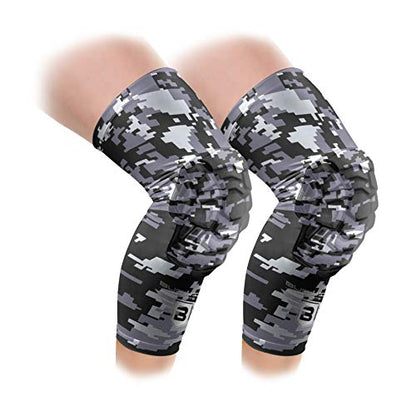 Bucwild Sports Pro Compression Padded Knee Sleeves Knee Pads Youth & Adult Basketball Football Wrestling Volleyball 1 Pair - color: Black Camo, size: XS (Youth)