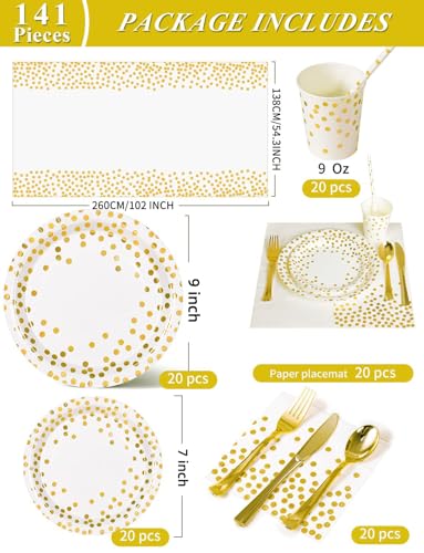 Nkaiso 141Pcs White Gold Paper Plates and Napkins Party Supplies for20 - color: White Gold