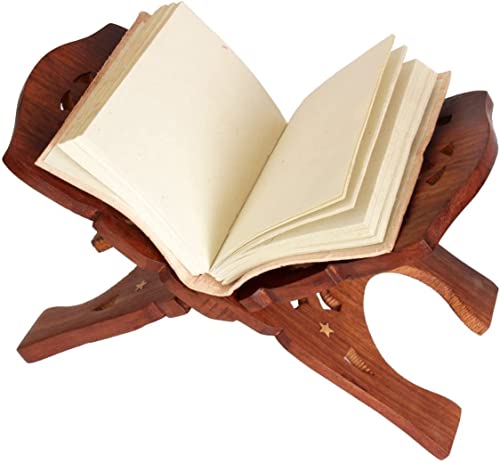 Wooden Book Holder Stand for Reading, Foldable Bible Stand, Quran Holder, Geeta Reading Rest, Hand Carved Religious Prayer Book Stand, Portable Wooden Book Display (10 x 4.5 Inches) - style: Bood Stand 1