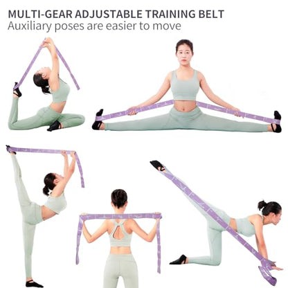 Yoga Strap with 10/12 Loops - Multi-Functional Stretch Band for Pilates, Dance, Gymnastics, Physical Therapy, Flexibility & Resistance Training, Ballet, Latin Workouts - color: Purple
