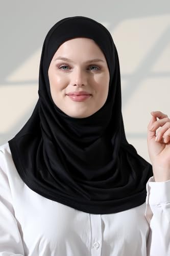 ihvan online, Women’s Ready to Wear Instant Hijab, Soft One-Piece Headscarf, Stretch Hijab for Daily Wear, Prayer & Travel - color: Black