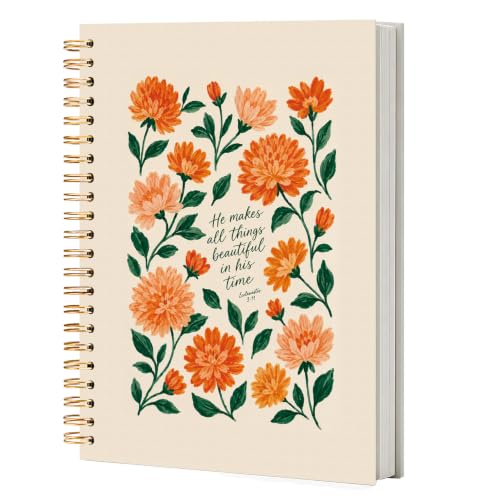 NATSUNO Orange Floral Christian Spiral Notebook Journal 5.5x8.3in - color: White Orange Floral
