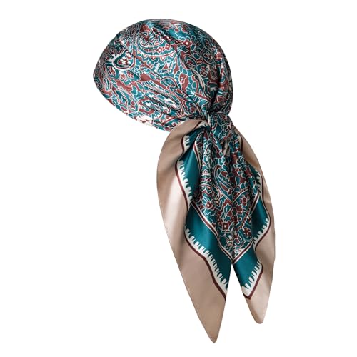 Silk-Feel 35x35 Satin Hair Scarf | Multi-Way Head Wrap for Sleep, Style & Hijab | Gift-Ready Fashion Scarf for Women - color: Green-paisley