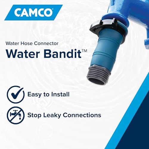 Camco Water Bandit - Features a Flexible Silicone Sleeve for 1" Faucets & Male Water Hose Connection that Fits 3/4-11.5NH Hose Threads - Works with Damaged Faucet Threads/Threadless Faucets (22484) - size: No Size