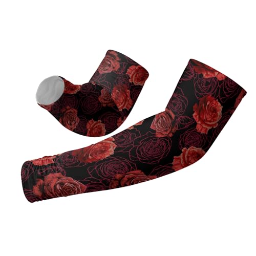 Cooling Arm Cover For Men & Women - Uv Sun Protection Arm Sleeves For Driving Golfing Fishing Cycling Hiking - color: Red Rose Flower, size: 4.7x19.8in