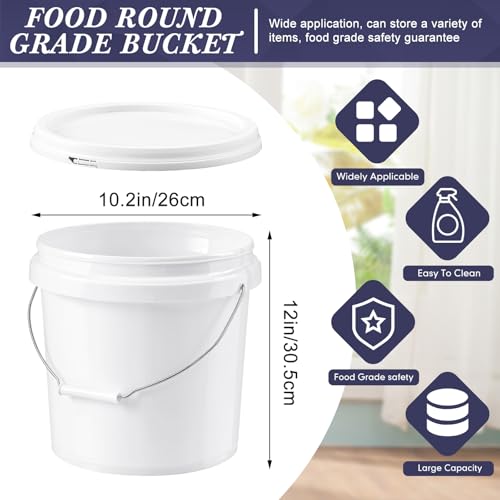 Mumufy 10 Pcs 3.5 Gallon Round Food Grade Bucket with Lid Plastic Buckets Pail with Handle Lid Heavy Duty Buckets for Storing Dry Food Charcoal Camping Fishing(White) - color: White, style: Round