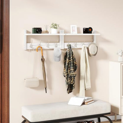 YMYNY Coat Rack Shelf Wall Mounted, Coat Hooks Set of 2, Entryway Coat Hanger with 4 Double Hooks, 31.5" Wall Floating Shelf with Hat Rack, for Kitchen, Bedroom, Bathroom, White UHWS001W-2 - color: White, size: 31.5"-2 pack