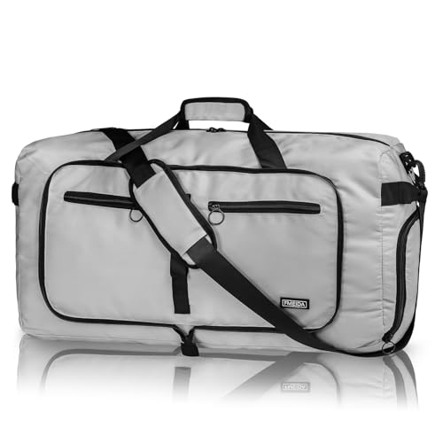 Fmeida 65L Duffle Bag with Shoes Compartment, Foldable Travel Duffel Bags for Men Women, Large Packable Travel Bag Water Repellent & Tear Resistant (Light Gray) - color: Glossy Light Gray