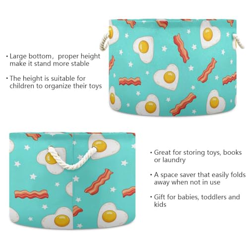 DOMIKING Large Storage Basket for Toys Egg Fries Teal Print Storage Bin Box Organizer Basket for Home Decor Pet Toy Blankets Nursery