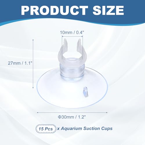 Aquarium Suction Cups, Fish Tank Suction Cups Clips Airline Tube Holders Clamps (Plastic, 15Pcs, Clear) for 0.4" Fish Tank Airline Tubing Binding Moss Shrimp Nest, 10x30MM - color: Clear, size: 10x30MM